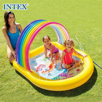 INTEX57156小兔潜水彩虹盖喷水池婴幼儿童玩具充气泳池海洋球池戏水池
