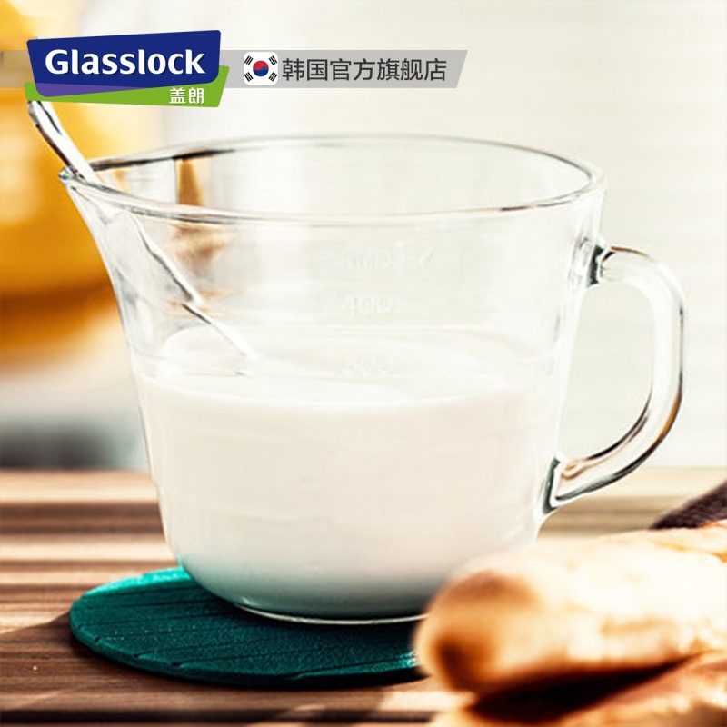 三光云彩  三光云彩 Glasslock刻度杯牛奶杯儿童早餐杯大号钢化玻璃微波炉热奶杯 透明