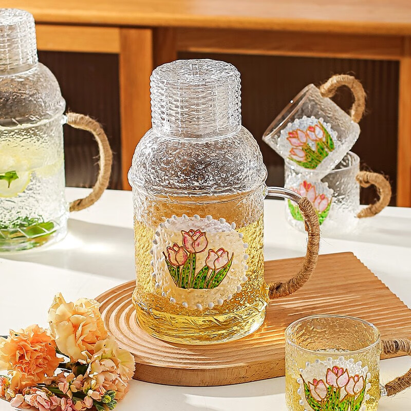 KAWASIMAYA 川岛屋 复古冷水壶凉水壶玻璃耐高温家用大容量凉茶壶凉水杯具套装 一壶两杯