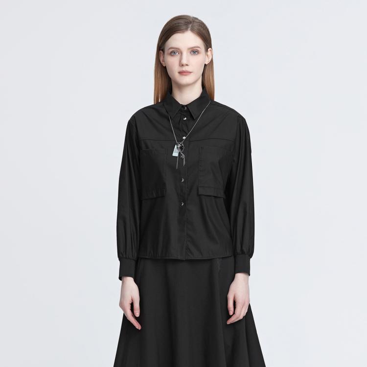 时尚翻领拼接宽松长袖衬衫