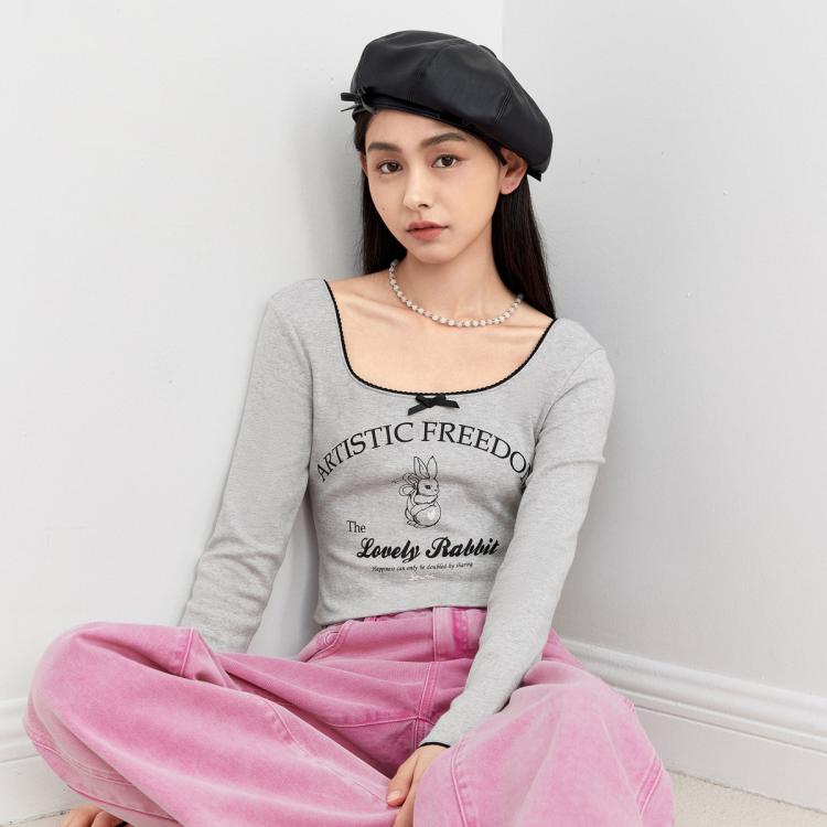 LEDIN 乐町 方领长袖T恤 CWCPD332985