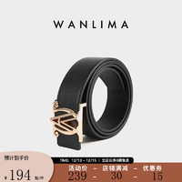 WANLIMA 万里马 皮带男真皮2023新款商务休闲男士腰带字母高档头层牛皮裤带 黑/金 105