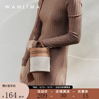 WANLIMA 万里马 春夏新款个性小众圆筒包女时尚单肩包斜挎水桶包女小包 米白/孟买驼