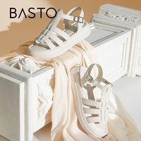 BASTO 百思圖 夏季新款商場同款度假休閑厚底羅馬編織女涼鞋WZK01BL2