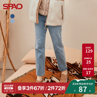 SPAO 女士牛仔裤秋季新款复古显瘦男友破洞裤SPTJB38P52