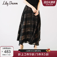 Lily Brown 春夏  复古宽松透视拼接格纹半身裙LWFS211053