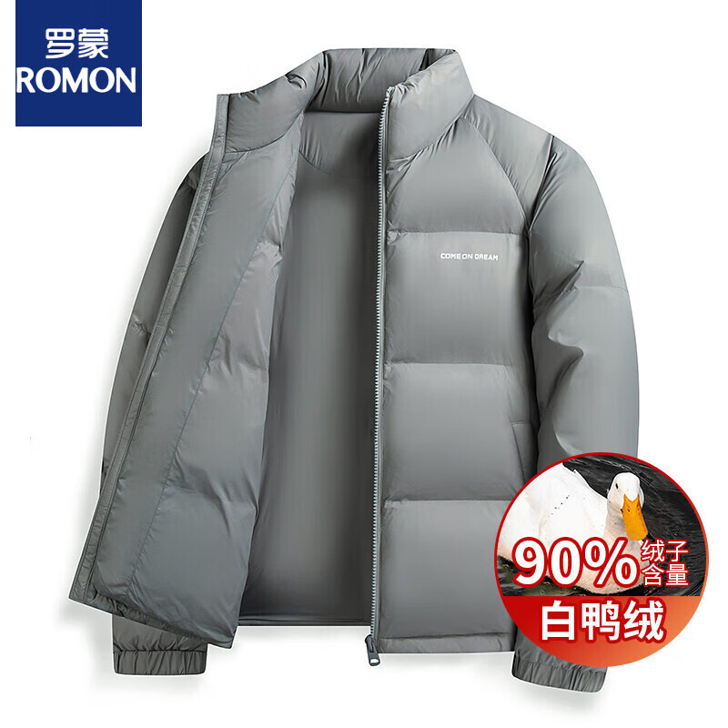 ROMON 罗蒙 男士加厚保暖立领羽绒服2023冬季新款时尚休闲短款面包服外套