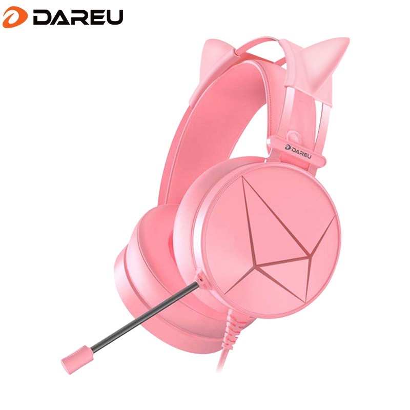 达尔优EH722 粉色可爱少女猫耳朵游戏耳机头戴式7.1电竞有线台式电脑笔记本学习USB接口耳机 EH722粉色【猫耳版】 默认1