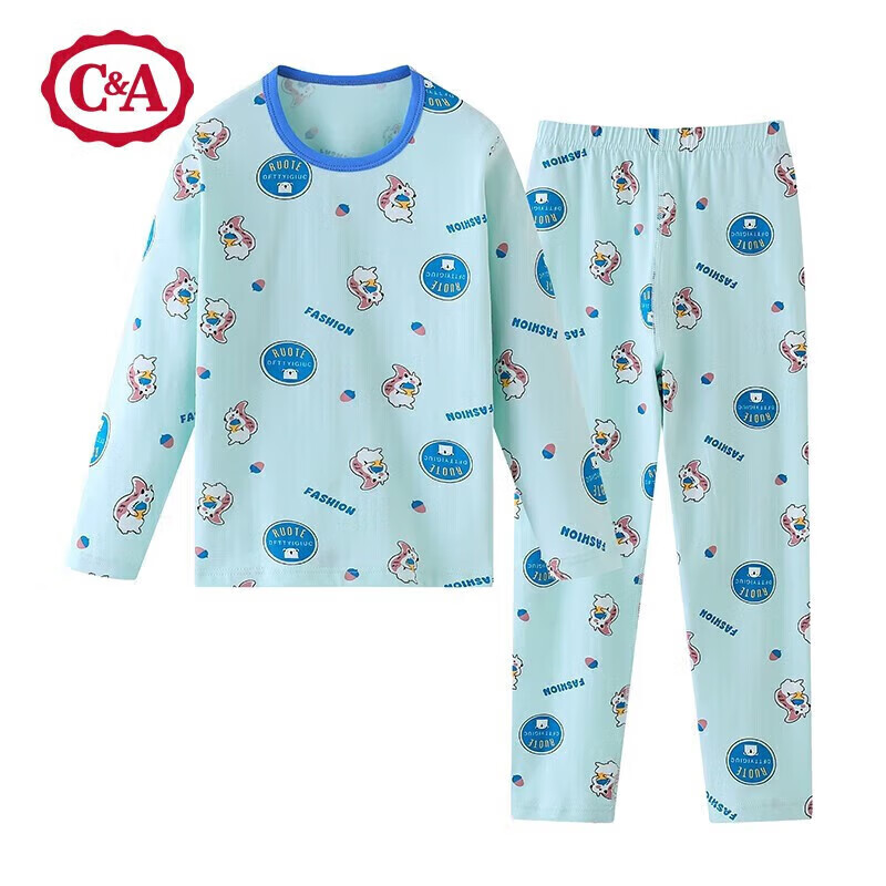 西雅衣家 C&AC＆A儿童睡衣男童睡衣春秋圆领长袖家居服青少年秋款家居服套装 浅绿松鼠 110