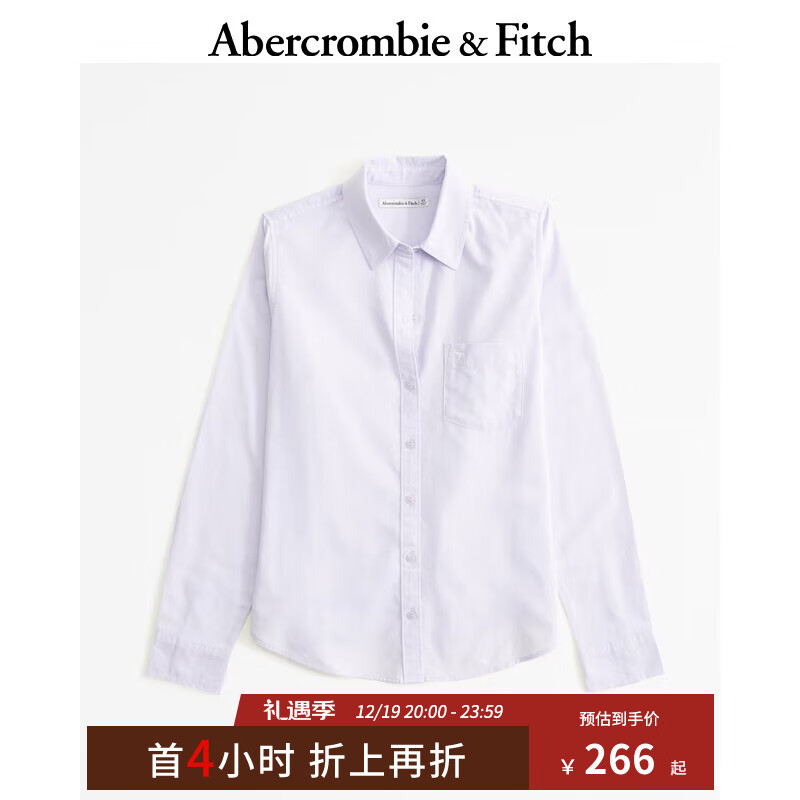 ABERCROMBIE & FITCH女装 小麋鹿白领气质通勤纯色百搭美式复古长袖衬衫 355470-1 浅紫色 M (165/96A)
