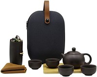 RARITYUS 中国功夫陶瓷茶具，手工紫砂壶套装，带茶杯、茶盘、茶罐、户外，办公，野餐，野营便携旅行袋