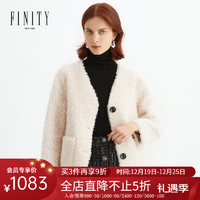 FINITY 菲妮迪 秋冬季休闲V领百搭保暖舒适减龄绵羊毛皮草女式外套 米白色 L