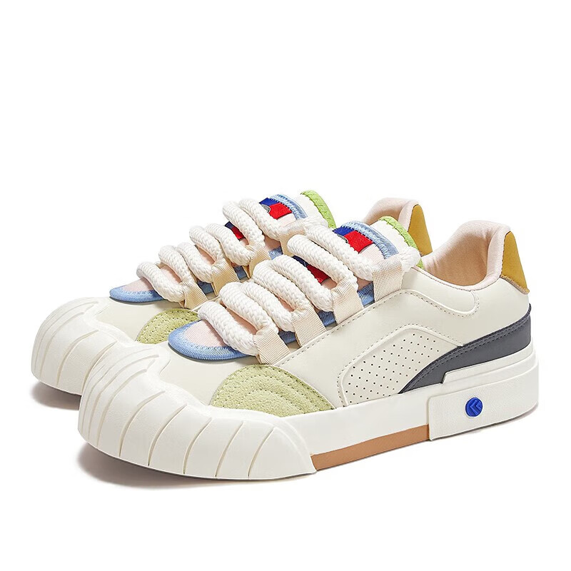 飞跃（Feiyue）休闲鞋女鞋彩虹撞色低帮运动板鞋女鞋多巴胺饼干鞋子 米/浅绿/绿 38