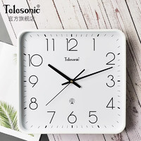 天王星（Telesonic）方形挂钟客厅钟表简约家用自动对时电波钟卧室装饰日历时钟表挂墙 白色（直径33厘米） 13英寸
