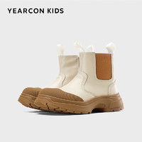 YEARCON 意尔康 童鞋女童马丁靴时尚短靴儿童防滑加绒棉靴皮靴 米白 32内长20.7/适合脚长19.7