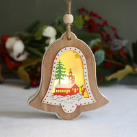 欧妮姿 圣诞装饰木质工艺品五角星圣诞树铃铛造型灯饰摆件 铃铛款