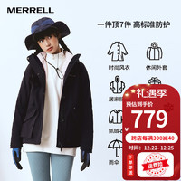 迈乐（Merrell）23新户外男女款冲锋衣可拆卸2件套三合一防风雨保暖徒步登山外套 MC1230003-BK02黑色(女) L
