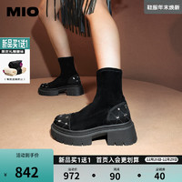 MIO 米奥（鞋） 米奥2023年冬季弹力靴圆头高跟个性钉饰显高时尚袜靴女靴 黑色 37