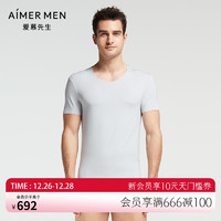 AIMER MEN 爱慕先生 时尚简约纯色细莫代尔V领短袖上衣12F61 165 灰绿