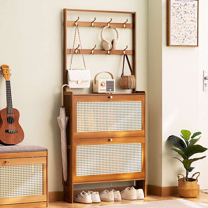 木马人家用超薄鞋柜门口翻斗鞋架子大容量入户门玄关收纳架简易多层储物 【深17CM】茶色单层-二门70长