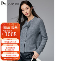 帕罗（PALUOPO）7针厚款100%山羊绒系带收腰显瘦纯色百搭长袖羊绒衫女 中灰 100/M