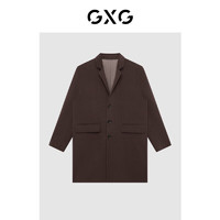 GXG男装【生活系列】21年冬季棋盘格系列棕色大衣轻商务 棕色 170/M