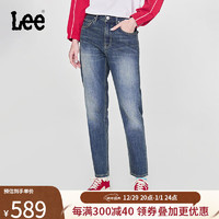 Lee24早春413标准高腰小直脚深蓝水洗女牛仔裤休闲显瘦A06418 深蓝色（裤长26） 28