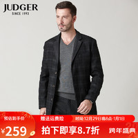 庄吉（Judger）冬季男士格子中长款羊毛大衣 商务休闲毛呢外套 黑色 175/96A