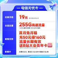 中国电信 电信无忧卡5g纯上网流量卡不限速手机电话卡大流量卡棉花琥珀卡