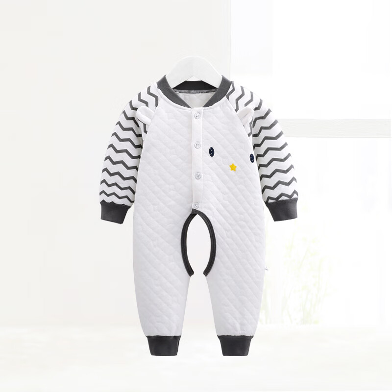 齐齐熊 cicibear婴幼儿连体衣冬装衣服男女宝宝夹丝开档保暖纯棉哈衣爬服 灰色 73cm