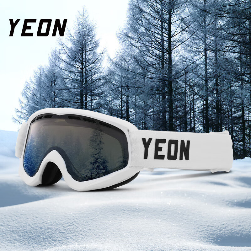YEON 儿童滑雪镜双层镜片大视野框架柔软高清防雾 RYAN-YEONB001 白框灰片3-9岁