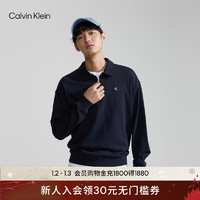 Calvin Klein  Jeans24春季男士休闲刺绣方标拉链半襟纯棉POLO领卫衣J325051 CHW-深海蓝 S