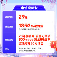 中国电信 电信紫藤卡5G电话手机卡上网卡不限速可转结流量卡手机卡电话卡