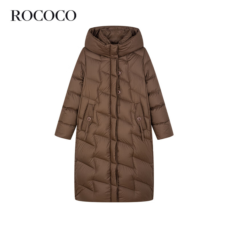 洛可可（ROCOCO）美拉德复古90鸭绒面包服外套女长款2023保暖宽松服冬季 咖啡 M
