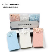 cotton REPUBLIC 棉花共和国 女士内裤三角低腰性感蕾丝边纯色三角裤3条装学院日韩