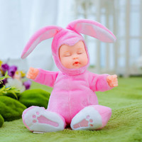 BIEBER 比伯娃娃毛绒玩具玩偶睡眠安抚仿真娃娃兔子女孩礼物 萌兔兔红桃粉