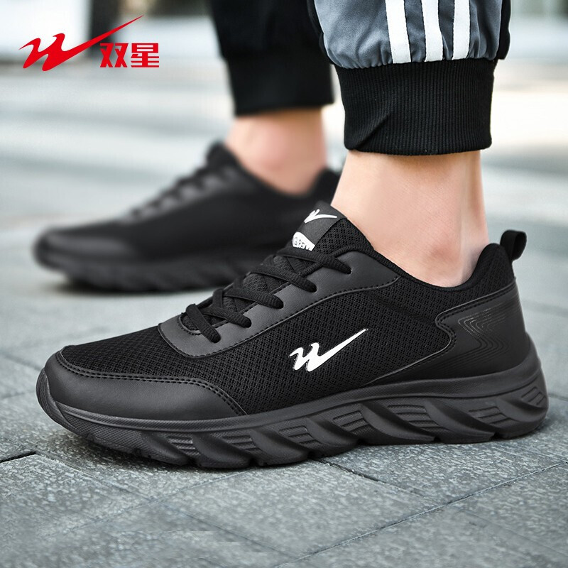 Double Star 双星 运动鞋男鞋春秋网面透气跑步鞋子男舒适轻便百搭休闲鞋男旅游鞋 97093全黑（网面） 41