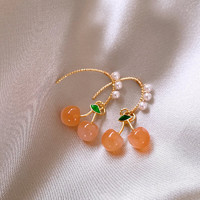 Trendolla 櫻桃珍珠耳環女秋季輕奢感耳飾小眾設計獨特耳釘