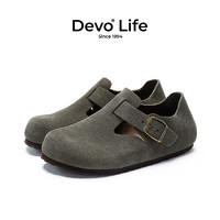 Devo Life 软木鞋包头休闲鞋女全包真皮文艺复古女鞋新款秋冬单鞋