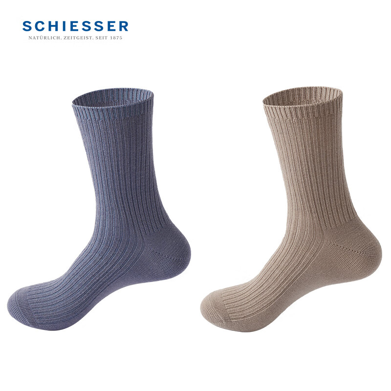 舒雅（Schiesser）男士Becover系列男羊毛中筒袜子(2双装)E5/23079K 卡其+浅灰 25-26cm