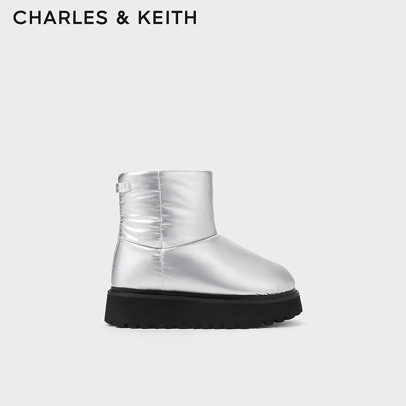 CHARLES&KEITH23冬季银色充绒雪地靴短靴女CK1-90280053 Silver银色 39