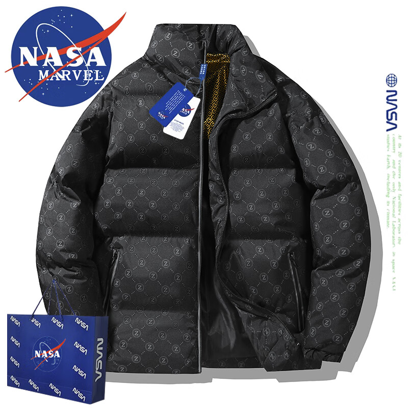 NASA MARVEL棉服男冬季外套加厚棉衣休闲面包服百搭装潮流户外棉袄子 黑色 2XL-（155斤-180斤）
