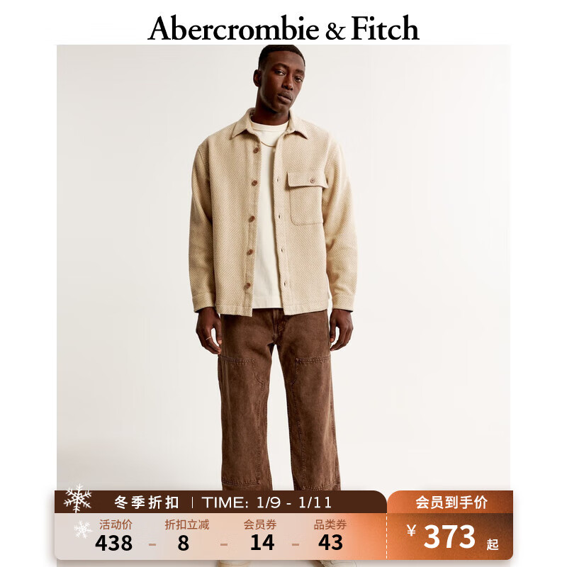 ABERCROMBIE & FITCH男装 宽松翻领美式日常休闲通勤复古百搭外套 341704-1 奶油色图案 XS (170/84A)