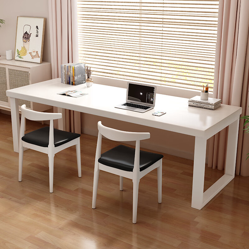 自然元素双人实木书桌家用学习桌书法桌书房办公大板桌子客厅长条桌 白色-桌面厚4Cm 单桌-长120*宽60*高75CM