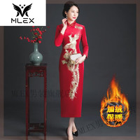 MLEX嫣宠儿女装冬款加绒加厚旗袍长款2022刺绣气质显 21027-大红色加绒保暖 L90-100斤左右