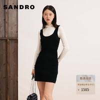Sandro 2023秋冬新款女装法式假两件黑白花边领连衣裙SFPRO03263 黑色 38