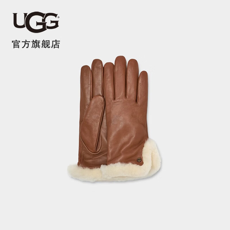 UGG冬季女士休闲舒适皮革羊皮毛拼接手套 21626BX CHE  栗色 L CHE | 栗色