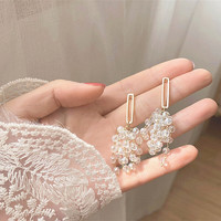 Trendolla s925銀針耳釘長款水晶流蘇葡萄耳環女韓國小眾設計感耳飾氣質耳墜