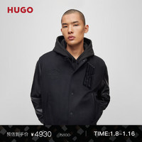 HUGO BOSS HUGO男士秋冬天鹅绒徽章常规版型校队风夹克 001-黑色 EU:M