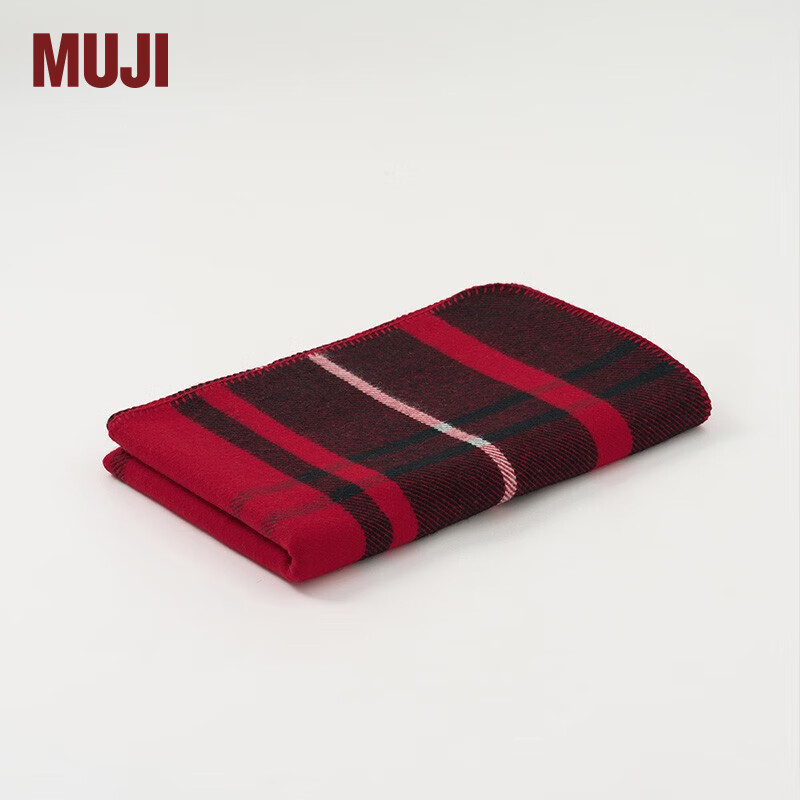 MUJI 無印良品 羊毛披巾 围巾 围脖冬季 保暖披肩 红色围巾 龙年本命年 红色格纹120×200cm(2件)